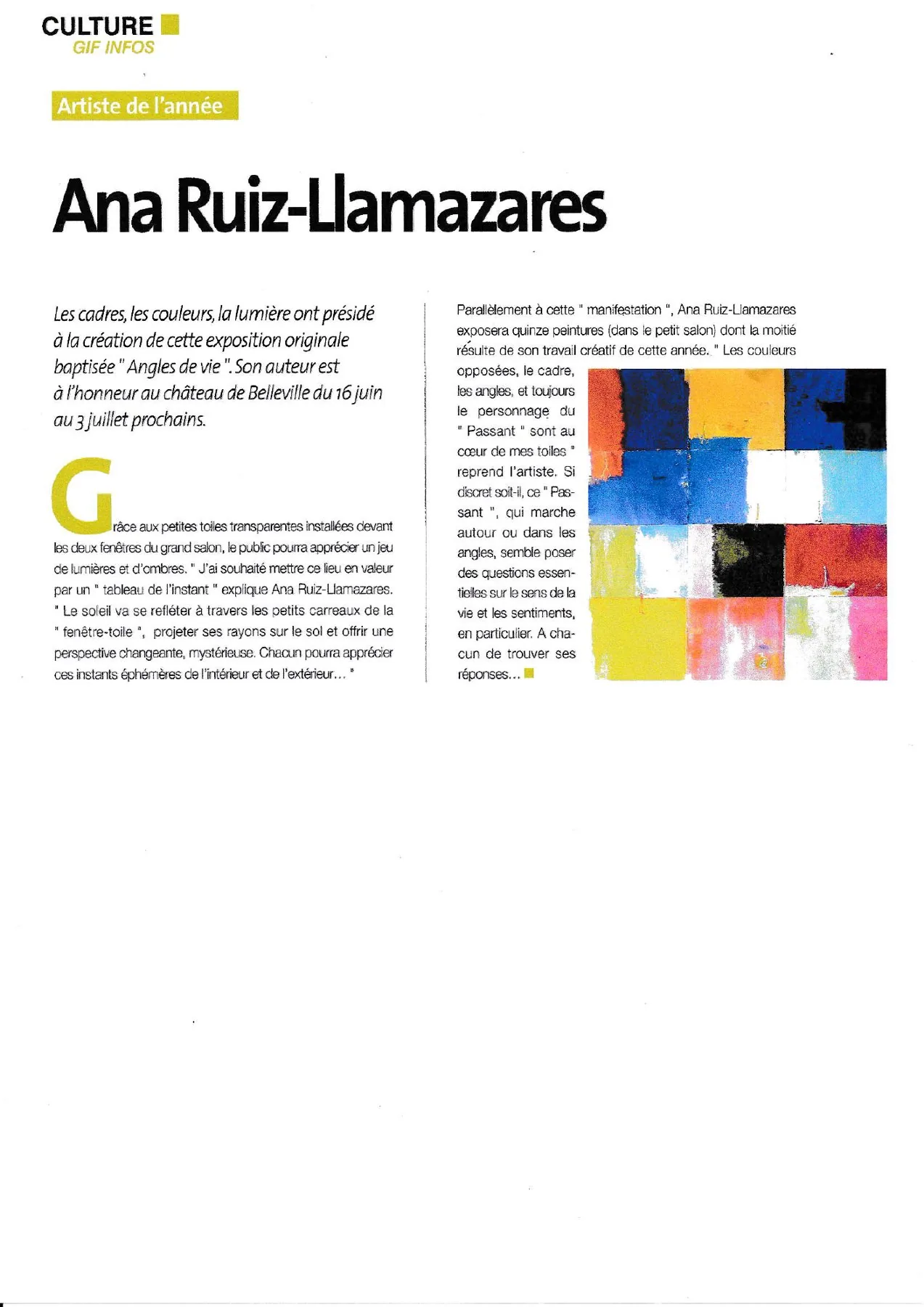Article Gif Infos – Artiste de l'année : Ana Ruiz-Llamazares – Angles de vie